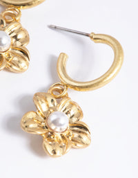 Worn Flower Pearl Mini Hoop Earrings - link has visual effect only