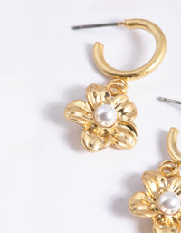 Worn Flower Pearl Mini Hoop Earrings - link has visual effect only