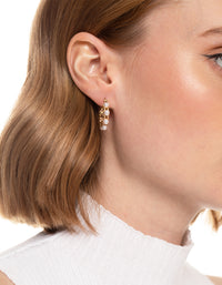 Worn Gold Mini Pearl Hoop Earrings - link has visual effect only