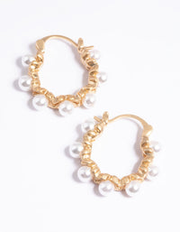 Worn Gold Mini Pearl Hoop Earrings - link has visual effect only