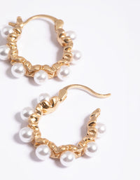 Worn Gold Mini Pearl Hoop Earrings - link has visual effect only