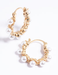 Worn Gold Mini Pearl Hoop Earrings - link has visual effect only