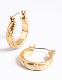 Worn Gold Mini Flower Hoop Earrings - link has visual effect only