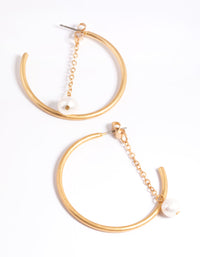 Worn Gold Freshwater Pearl Chain Hoop Earrings - link has visual effect only