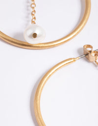 Worn Gold Freshwater Pearl Chain Hoop Earrings - link has visual effect only