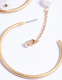 Worn Gold Freshwater Pearl Chain Hoop Earrings - link has visual effect only