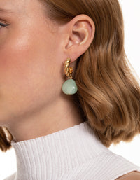 Worn Gold Crescent Hoop Blue Drop Earrings - link has visual effect only