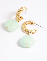 Worn Gold Crescent Hoop Blue Drop Earrings - link has visual effect only