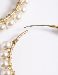 Worn Gold Pearl Fine Medium Hoop Earrings - link has visual effect only