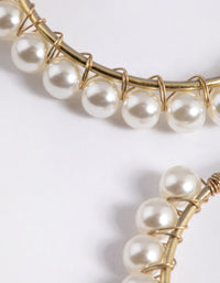 Worn Gold Pearl Fine Medium Hoop Earrings - link has visual effect only