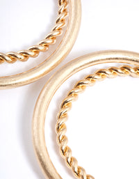 Worn Gold Twist & Plain 2 Hoop Earrings - link has visual effect only