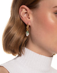 Worn Gold Pearl Three Charm Hoop Earrings - link has visual effect only