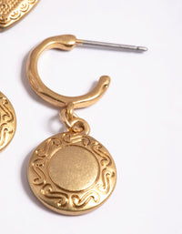 Worn Gold Antique Heart & Disc Earrings Pack - link has visual effect only