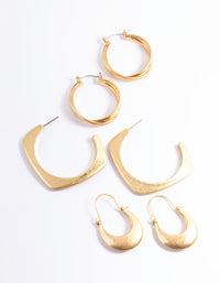 Worn Gold Mixed Shape Pack Hoop Earrings - link has visual effect only