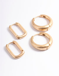 Worn Gold Small Rectangle Hoop Earrings Pack - link has visual effect only