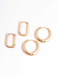 Worn Gold Small Rectangle Hoop Earrings Pack - link has visual effect only