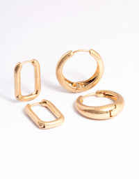 Worn Gold Small Rectangle Hoop Earrings Pack - link has visual effect only