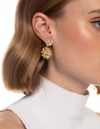 Worn Gold Flower Drop Earrings - link has visual effect only