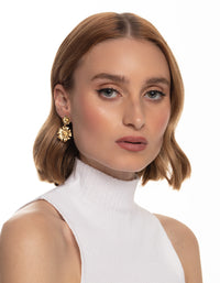 Worn Gold Flower Drop Earrings - link has visual effect only