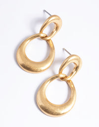 Worn Gold Irregular Link Drop Earrings - link has visual effect only