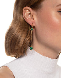 Worn Gold Round Green Stone Threader Earrings - link has visual effect only