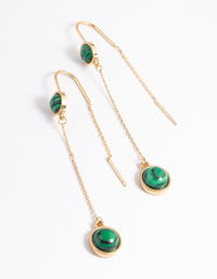 Worn Gold Round Green Stone Threader Earrings - link has visual effect only