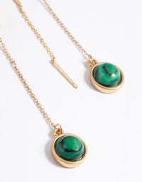 Worn Gold Round Green Stone Threader Earrings - link has visual effect only