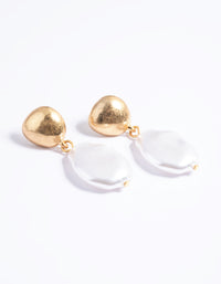 Worn Gold Dome Pearl Drop Earrings - link has visual effect only