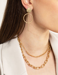 Worn Gold Disc & Bar Drop Earrings - link has visual effect only