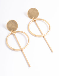 Worn Gold Disc & Bar Drop Earrings - link has visual effect only