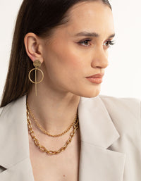 Worn Gold Disc & Bar Drop Earrings - link has visual effect only