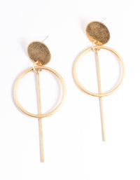 Worn Gold Disc & Bar Drop Earrings - link has visual effect only