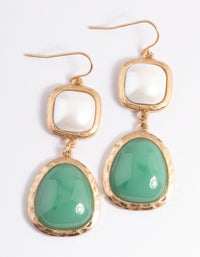 Worn Gold Pearl & Stone Drop Earrings - link has visual effect only