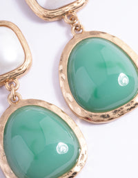 Worn Gold Pearl & Stone Drop Earrings - link has visual effect only