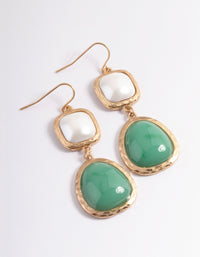 Worn Gold Pearl & Stone Drop Earrings - link has visual effect only