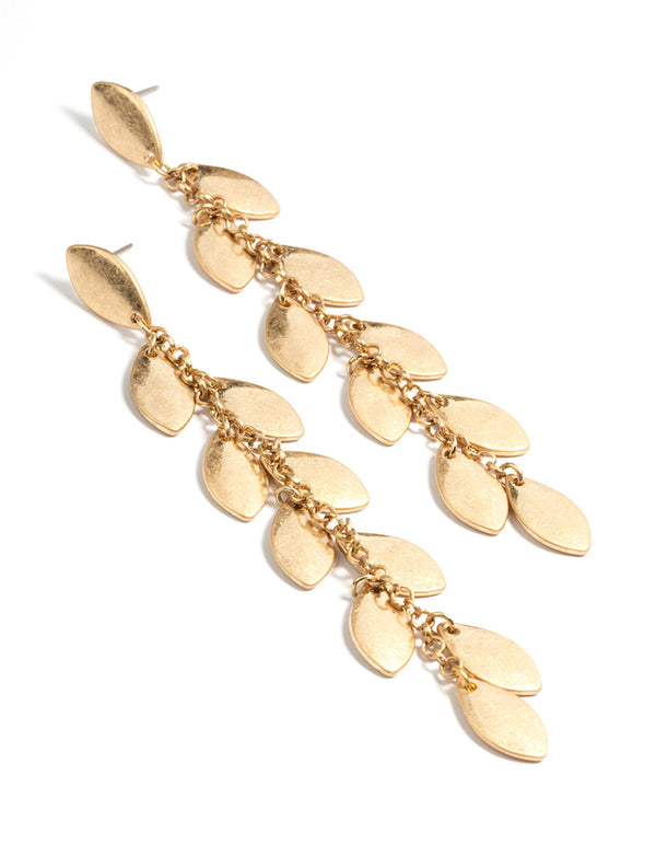 Worn Gold Tassle Drop Stud Earrings