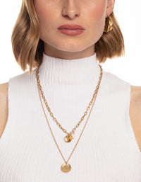 Worn Gold Disc Freshwater Pearl 2 Layer Necklace - link has visual effect only