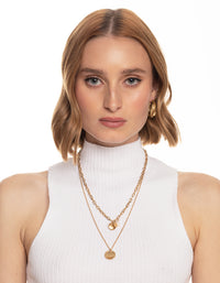 Worn Gold Disc Freshwater Pearl 2 Layer Necklace - link has visual effect only