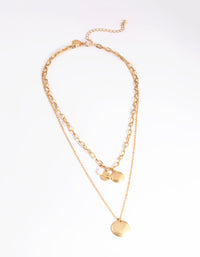 Worn Gold Disc Freshwater Pearl 2 Layer Necklace - link has visual effect only