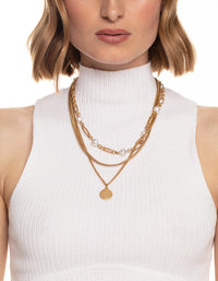 Worn Gold Mix Chain & Pearl Layer Necklace - link has visual effect only