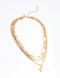 Worn Gold Mix Chain & Pearl Layer Necklace - link has visual effect only