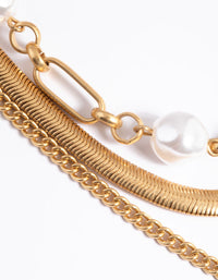 Worn Gold Mix Chain & Pearl Layer Necklace - link has visual effect only