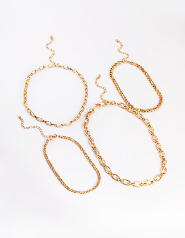 Worn Gold Mix Chain Choker 4-Pack