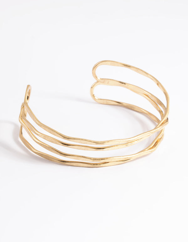 Worn Gold Thin Molten Open Cuff Bangle