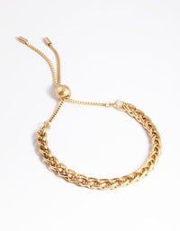 Worn Gold Round Twist Chain Toggle Bracelet - link has visual effect only