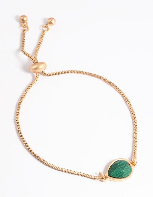 Worn Gold Green Teardrop Toggle Bracelet