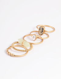 Worn Gold Mixed Green & Pearl Ring Pack - link has visual effect only