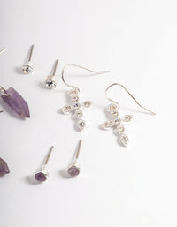 Silver Amethyst Cross Stack Earring Pack - link has visual effect only