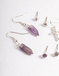 Silver Amethyst Cross Stack Earring Pack - link has visual effect only