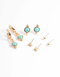 Gold Turquoise Ball Stack Earring Pack - link has visual effect only